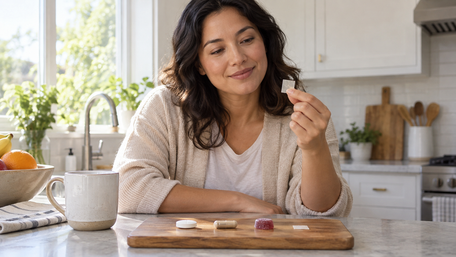 Compact dissolvable vitamin strips compared with pills and other supplement formats